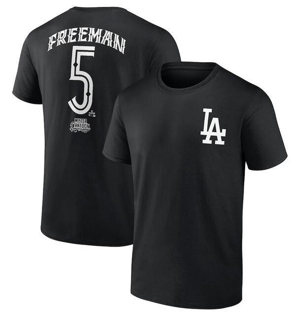 Men's Black Los Angeles Dodgers #5 Freddie Freeman Mister Cartoon T-Shirt